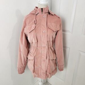 Faherty Coat Womens S Pink Arosa Velvet Utility Removable Hood Cinched Waist